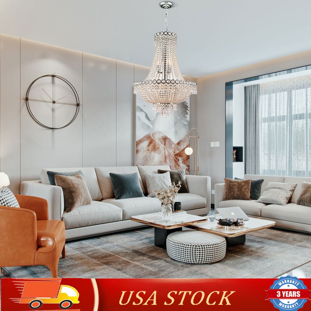 French Empire Style Crystal Chandelier Modern Hanging Pendant Light for Banquet Halls and Elegant Spaces