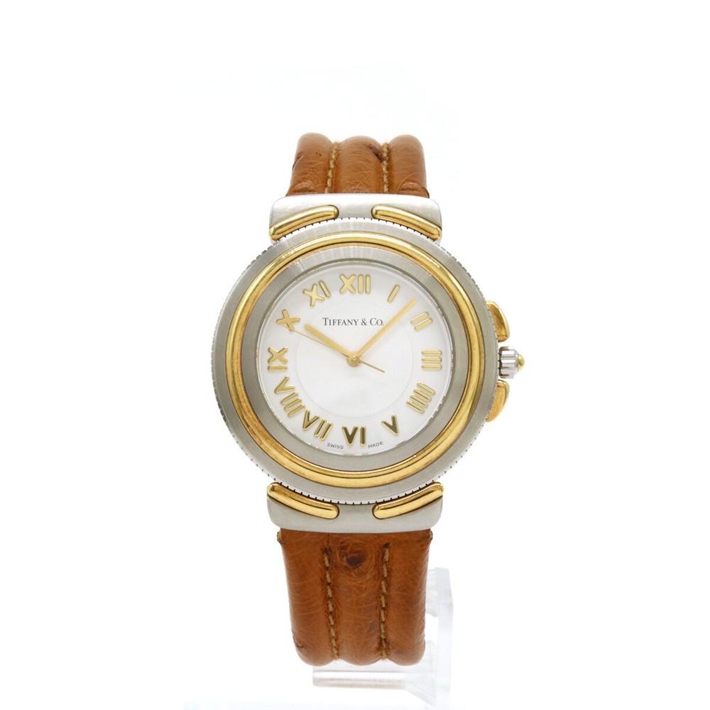 TIFFANY Co. Tiffany Co. White Dial K18KT SS Leather Belt QZ Men s Quartz Wat
