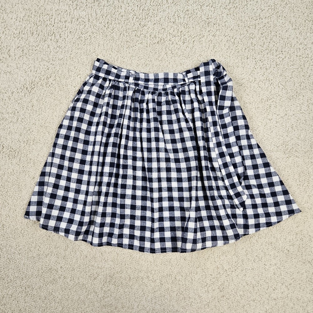 Mod Cloth Pleated Skirt Mini Gingham Blue White Belt Pocket Lightweight Womens L
