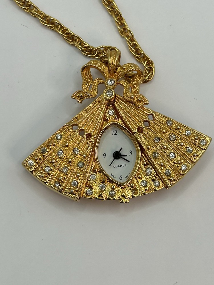 Vintage Lind 14K GE Fan-Shaped Watch Pendant 27” Chain