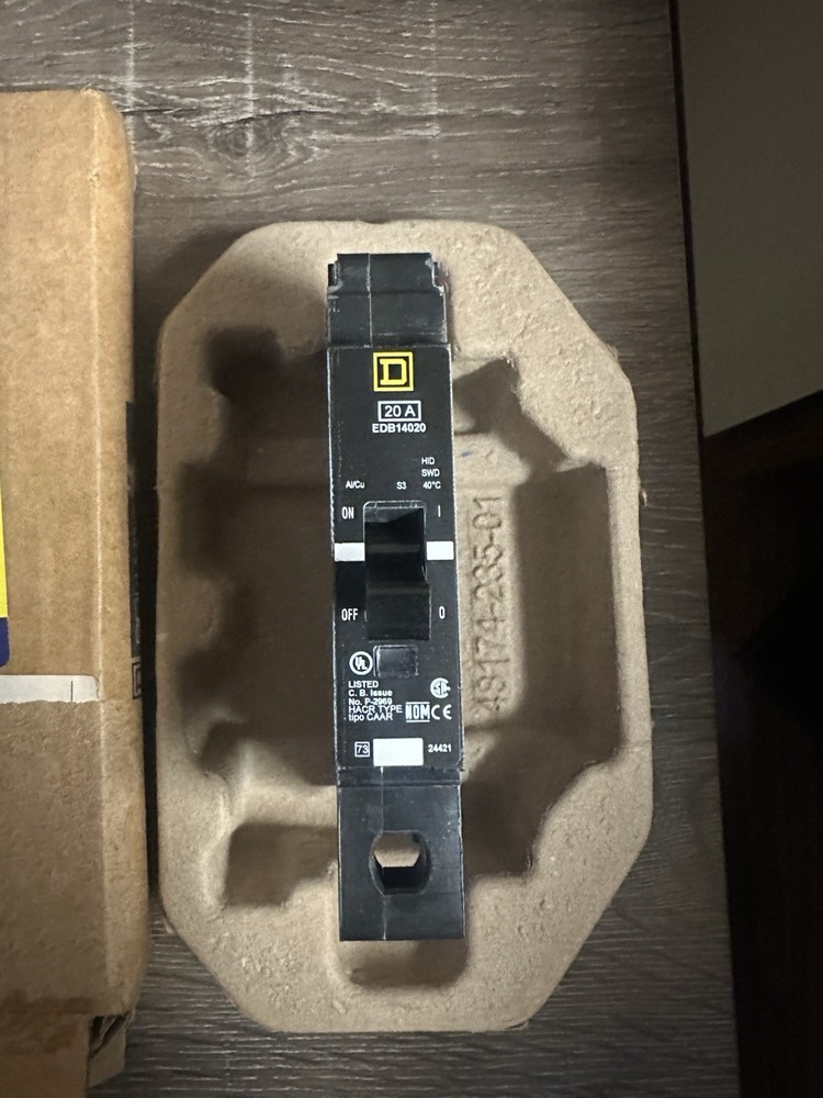 Square D EDB14020 Circuit Breaker, 20A 277VAC Bolt-On