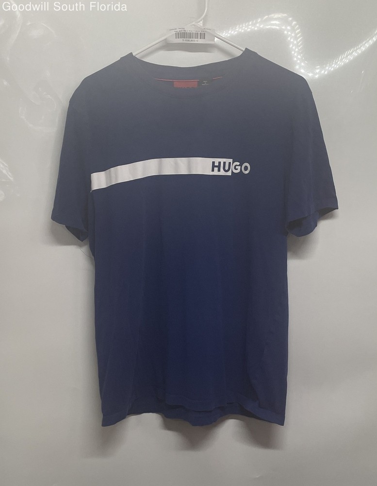 Hugo Boss Mens Blue Logo Stripe Short Sleeve Crew Neck Graphic T-Shirt Size S