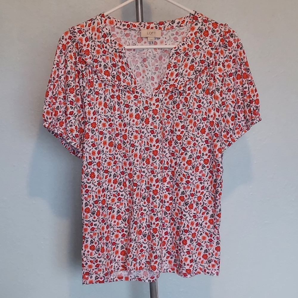 LOFT Outlet Floral Short Sleeve Top | Size L
