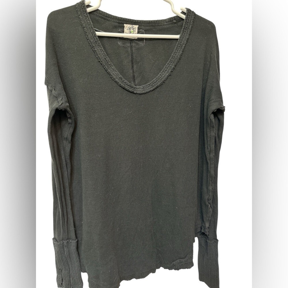 Free People We The Free Black Colby Thermal Long Sleeve Tee Shirt