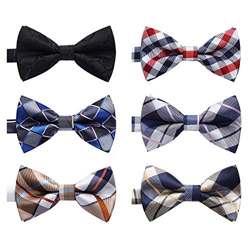 3-6 Pack Pre-Tied Bow Ties in Paisley Plaid & Dot Patterns - One Size B6-01