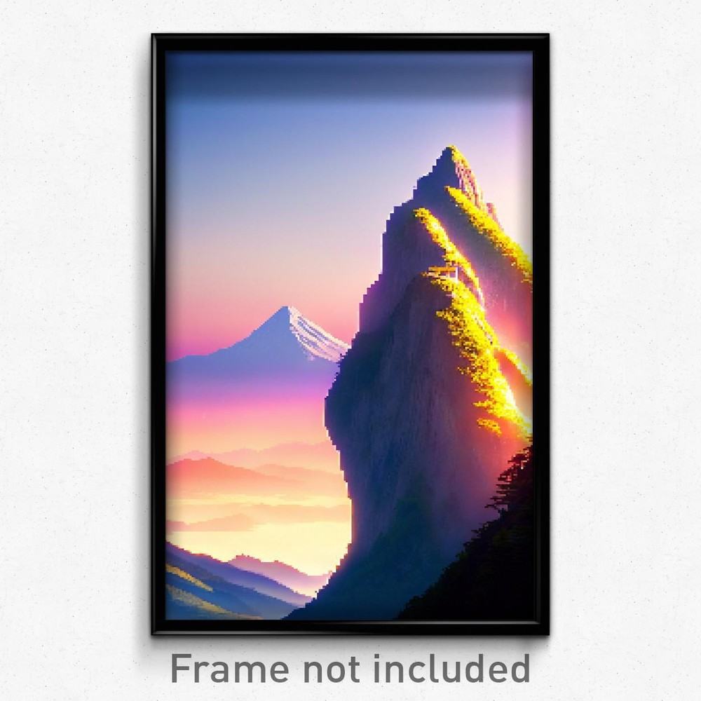 Pixel Art Poster - Graceful Mountain (8 Bit Psychedelic Trippy Video Game Print)