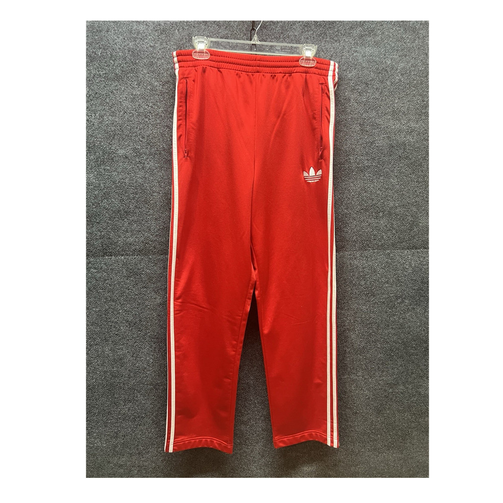 adidas Originals Men's Red Track Pants M White 3-Stripes Elastic Waist Pockets