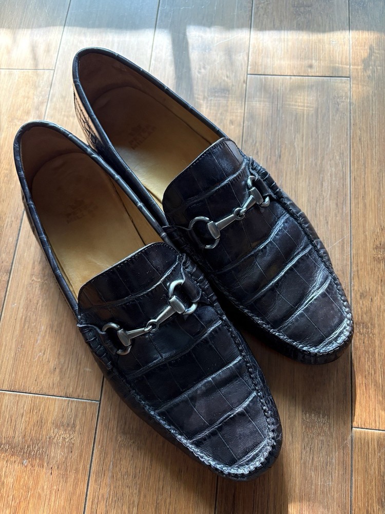 Peter Millar Horse Bit Brown Croc Embossed Leather Loafers M10.5 Great Condition