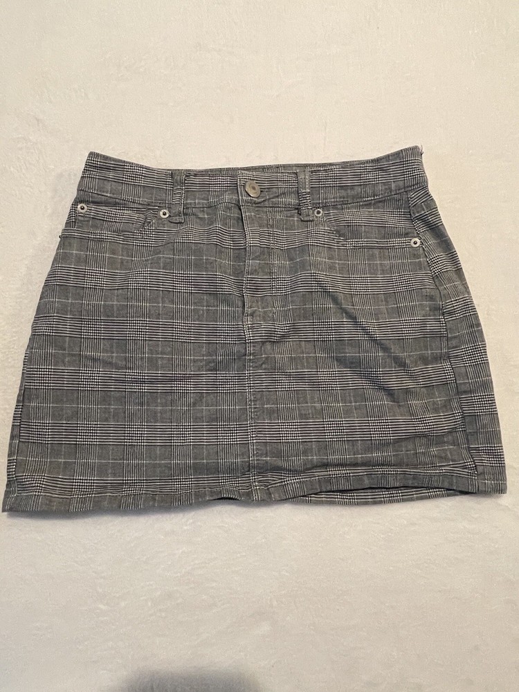 American Eagle Super Stretch Hi-Rise Mini Skirt Black White Houndstooth Size 4