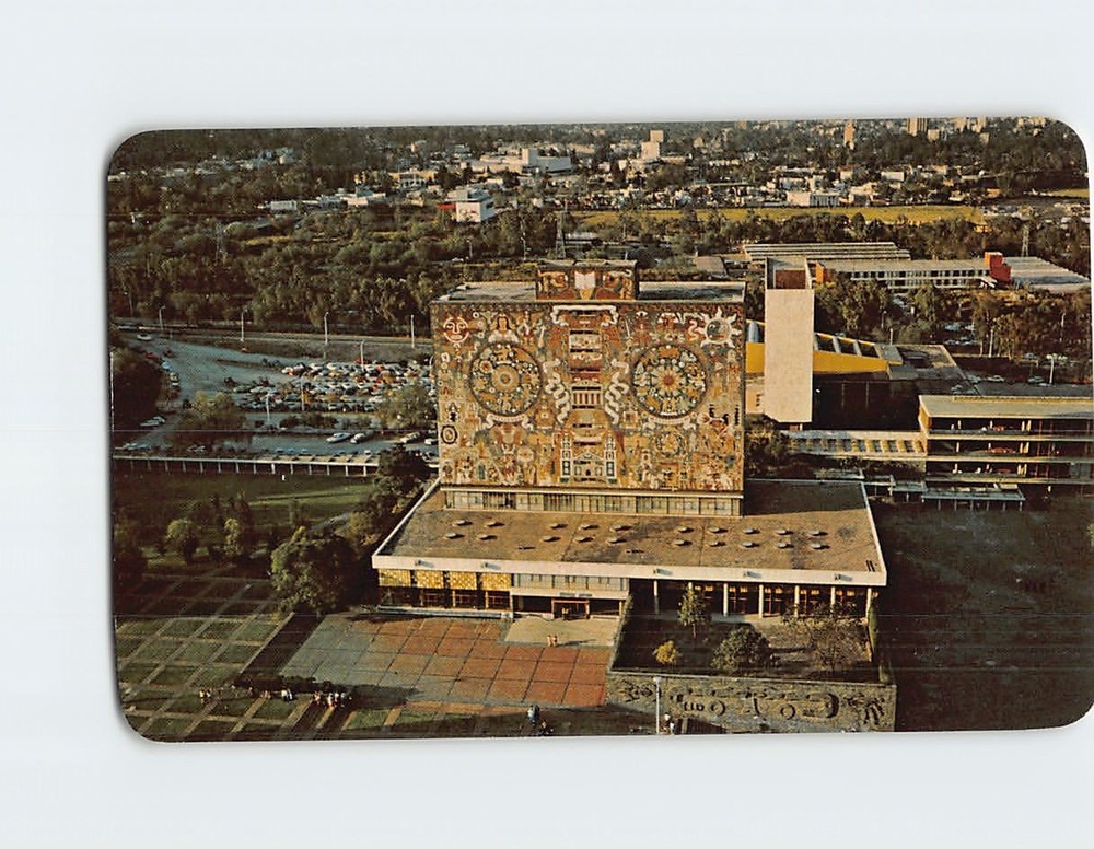 Postcard Air view of the National Universitys Library Mexico City Mexico