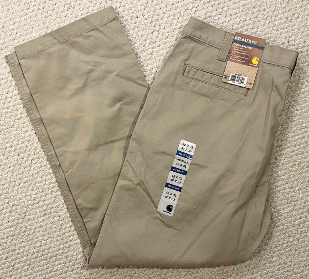 Carhartt Mens Relaxed Fit Rugged Work Pants 42x32 NWT Khaki Cotton