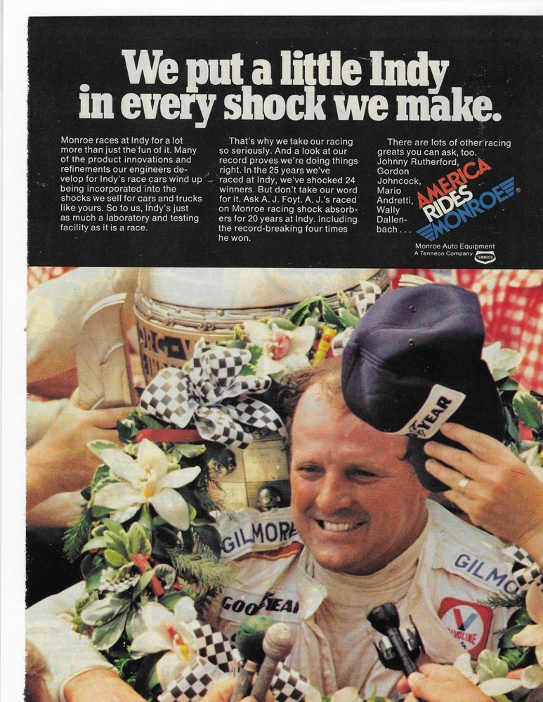 Indy 500  A.j. Foyt   America Rides Monroe   Original Print Ad
