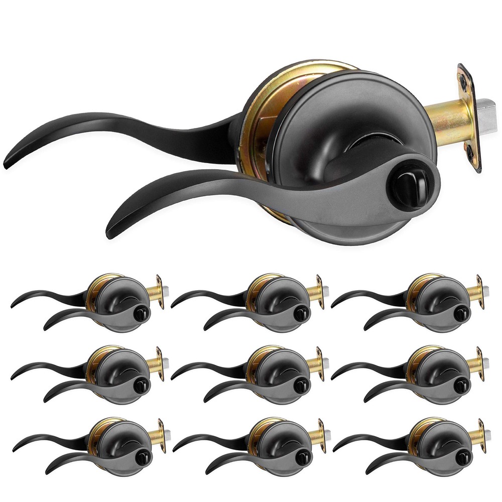 Privacy Door Lever for Bed/Bath - Wave, Matte Black Reversible Interior Keyle...