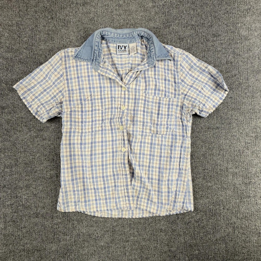 Ivy Club Classics Shirt Mens Large Blue Plaid Short Sleeve Button Up Casual