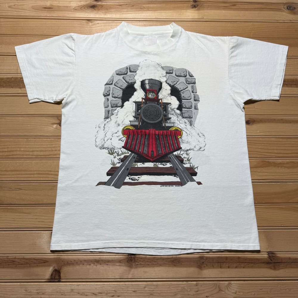Vintage 1992 Steam Engine Train Locomotive Railroad Tunnel Graphic T-Shirt Large
