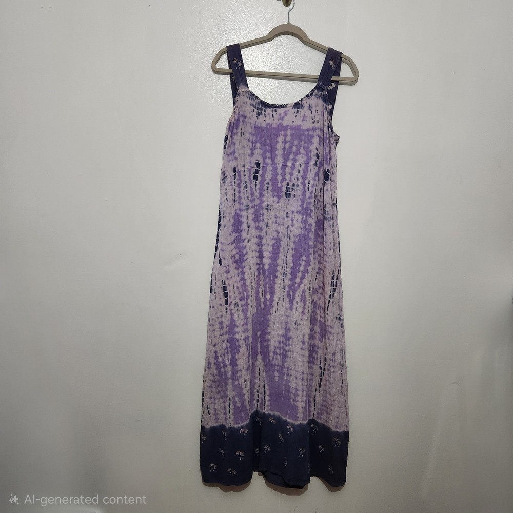 Boho Tie Dye Floral Embroidered Maxi Dress Purple Blue White Adjustable Straps