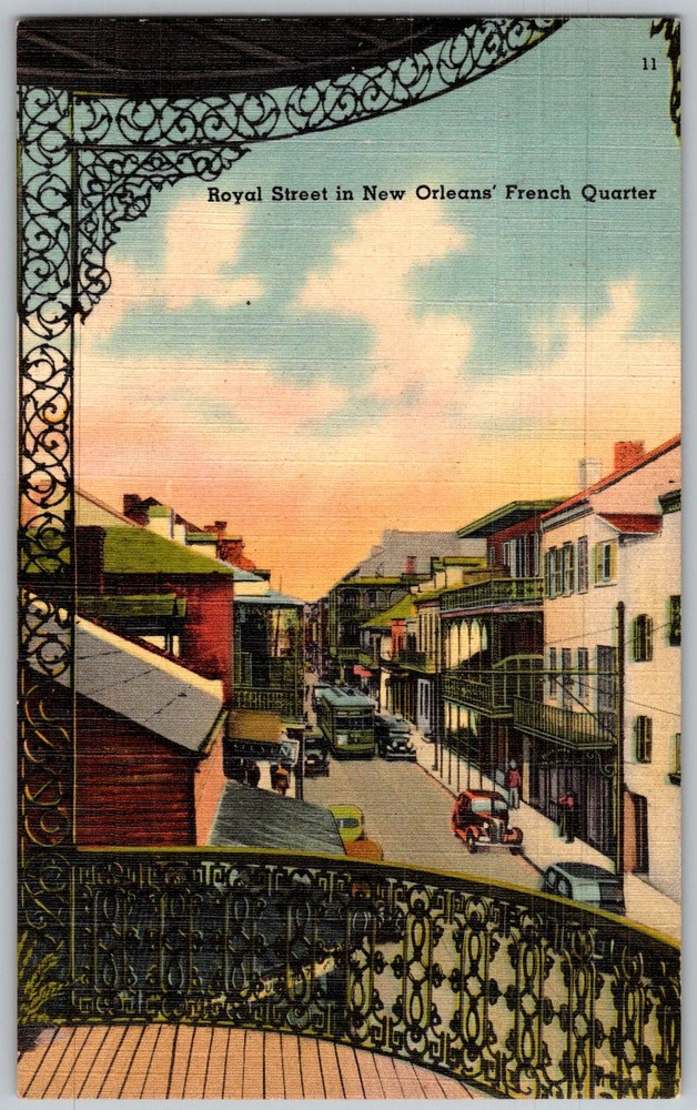 Vtg Linen Postcard Royal Street Wrought Iron New Orleans, LA 1930s