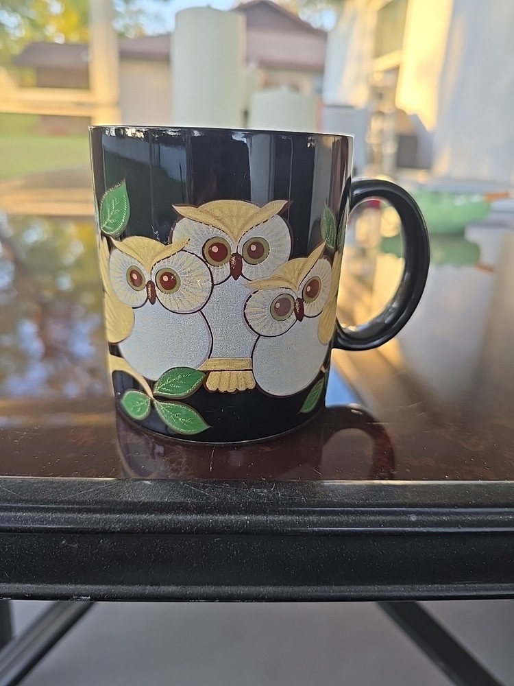Owl Mug Otagiri Japan Vintage Black Gold Brown Coffee Tea