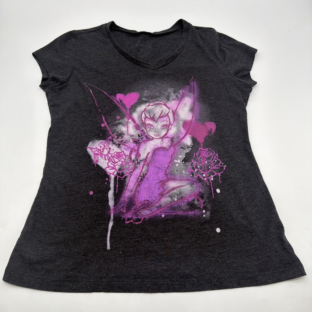 Disney T-shirt Women XL Dark Gray Graphic Print Logo V-Neck .#45595
