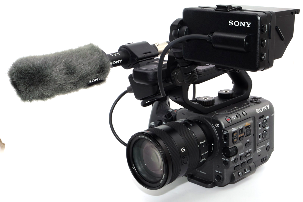 Sony Cinema Line FX6 camera. Sony G 24-105mm Zoom. (2) batteries. Accessories.