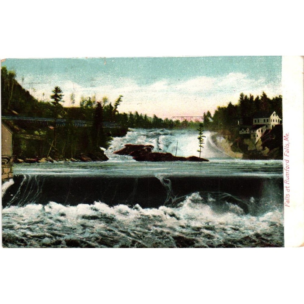 Vintage Rumford Falls Maine Postcard Hugh C Leighton Co 1907 Postmark Waterfall