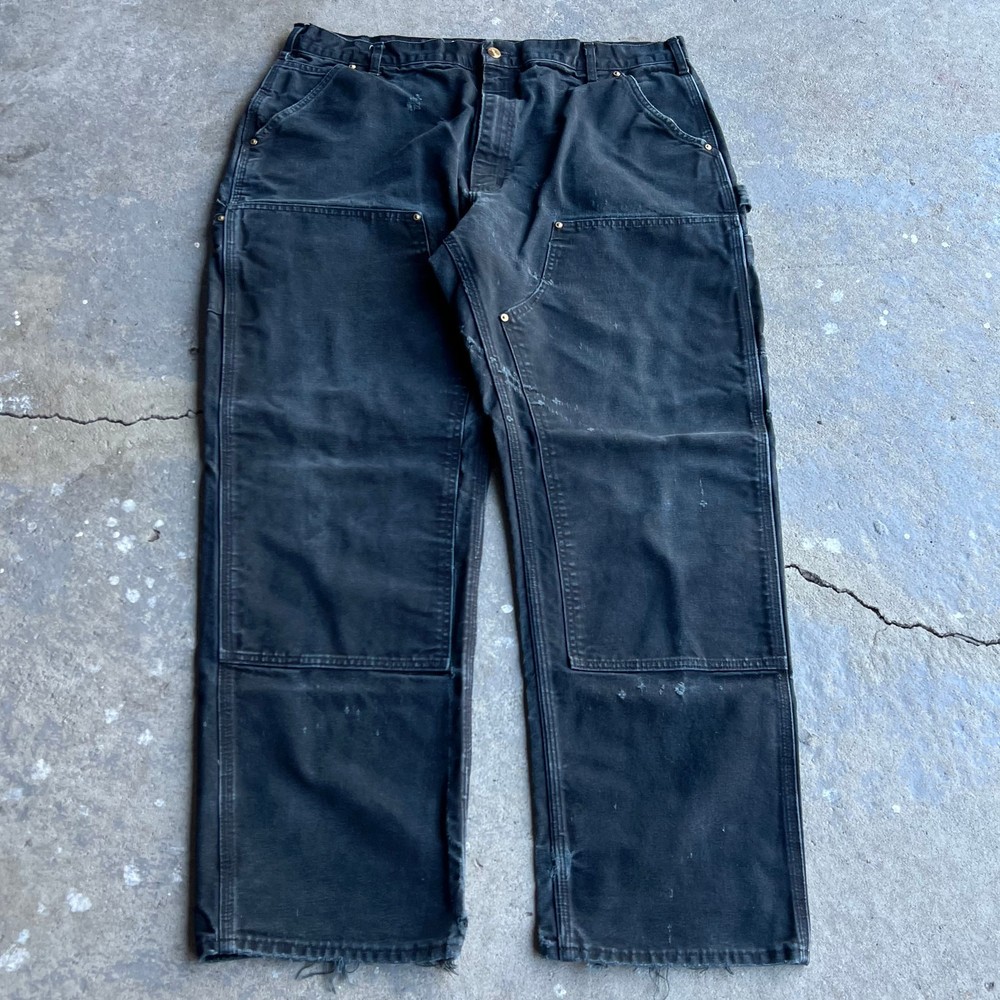 Vintage Carhartt Black Distressed Double Knee Carpenter Work Pants