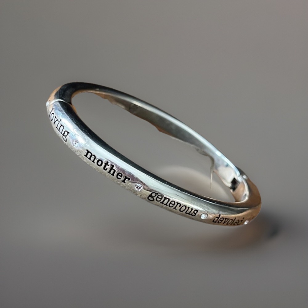 Brighton Love Mom Silver Plated Crystal Oval Bangle Bracelet