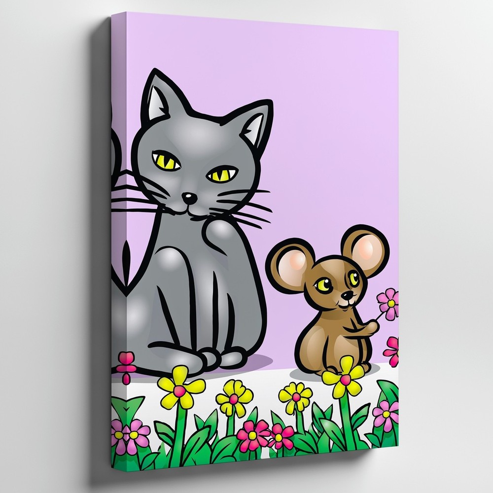 Vibrant And Playful Cartoon Scene Featuring Two Wall Art Canvas Print Home Decor