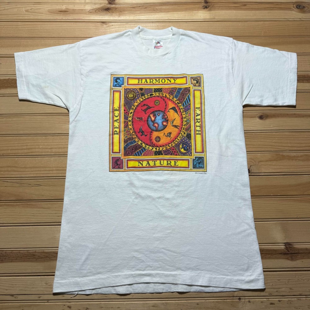 Vintage 90s 1994 Harmony Peace Earth Nature Graphic T-Shirt USA Made Size Large