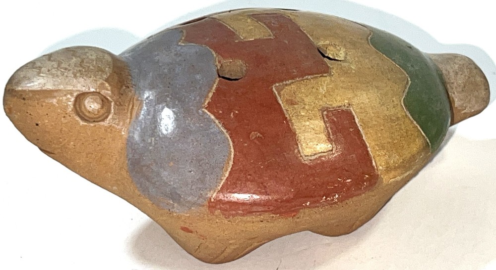 Aztec Ocarina Art Pottery Clay Turtle Flute Mayan Whistle Tortoise VTG 4 Hole
