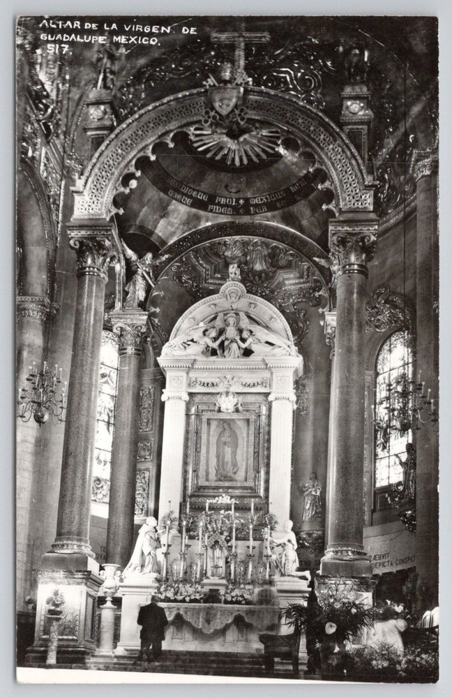 RPPC Altar Virgen de Guadalupe Mexico City Basilica Vintage Real Photo Postcard
