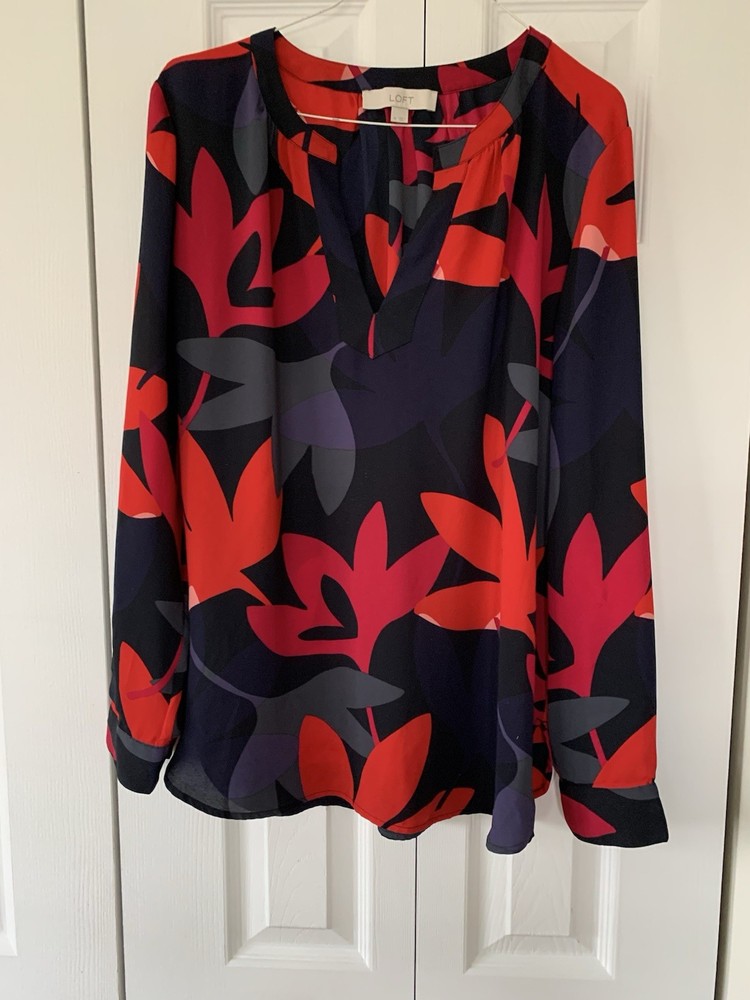 Ann Taylor Loft Black Red Long Sleeve Tunic Top Shirt Size M Euc!