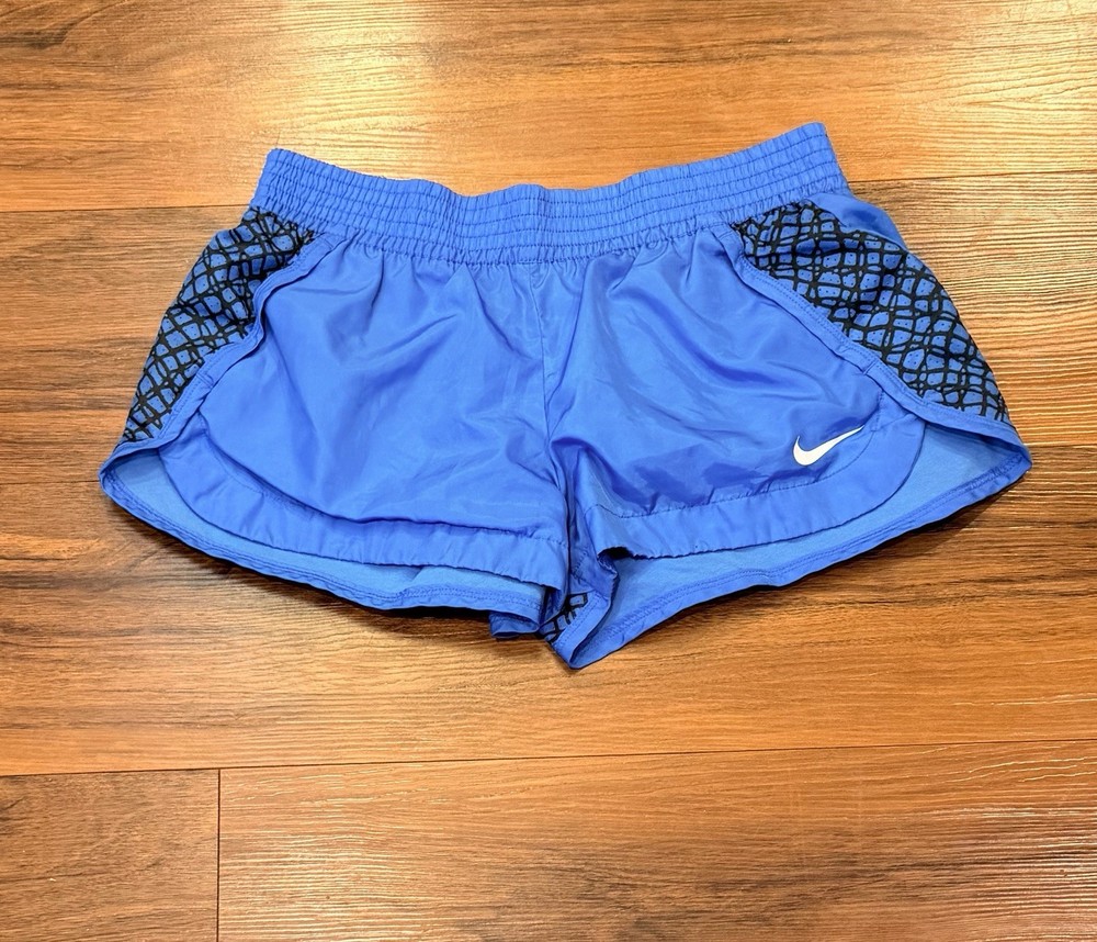 Nike Women's Athletic Activewear Shorts Blue Black Geometric Lightweight Elastic