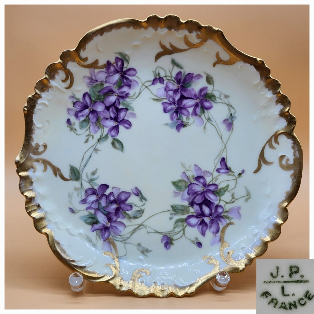 Vintage Jean Pouyat Limoges J.P. L. France Violet Flower Hand Painted Plate