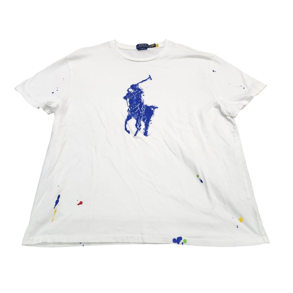 Polo Ralph Lauren Shirt Mens XL White Big Pony Splatter Graphic Tee Crew Neck