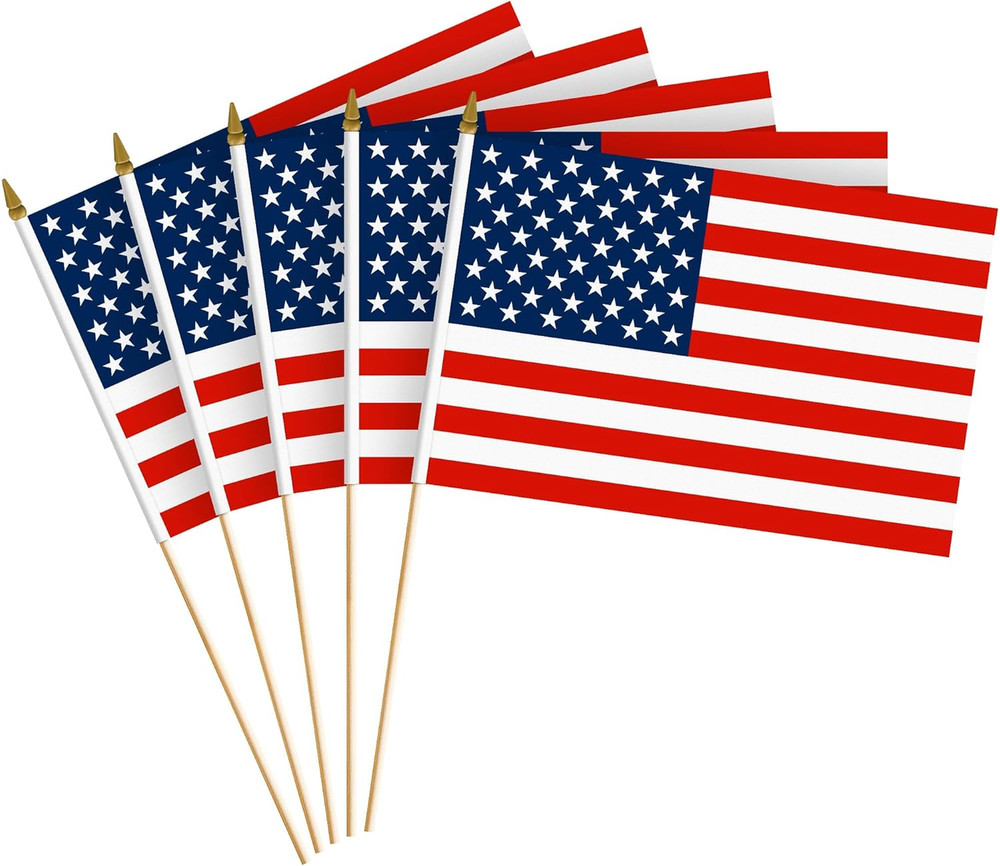 12 Pack Handheld American USA Stick Flags | 8X12 in | Printed 150D Polyester, Co