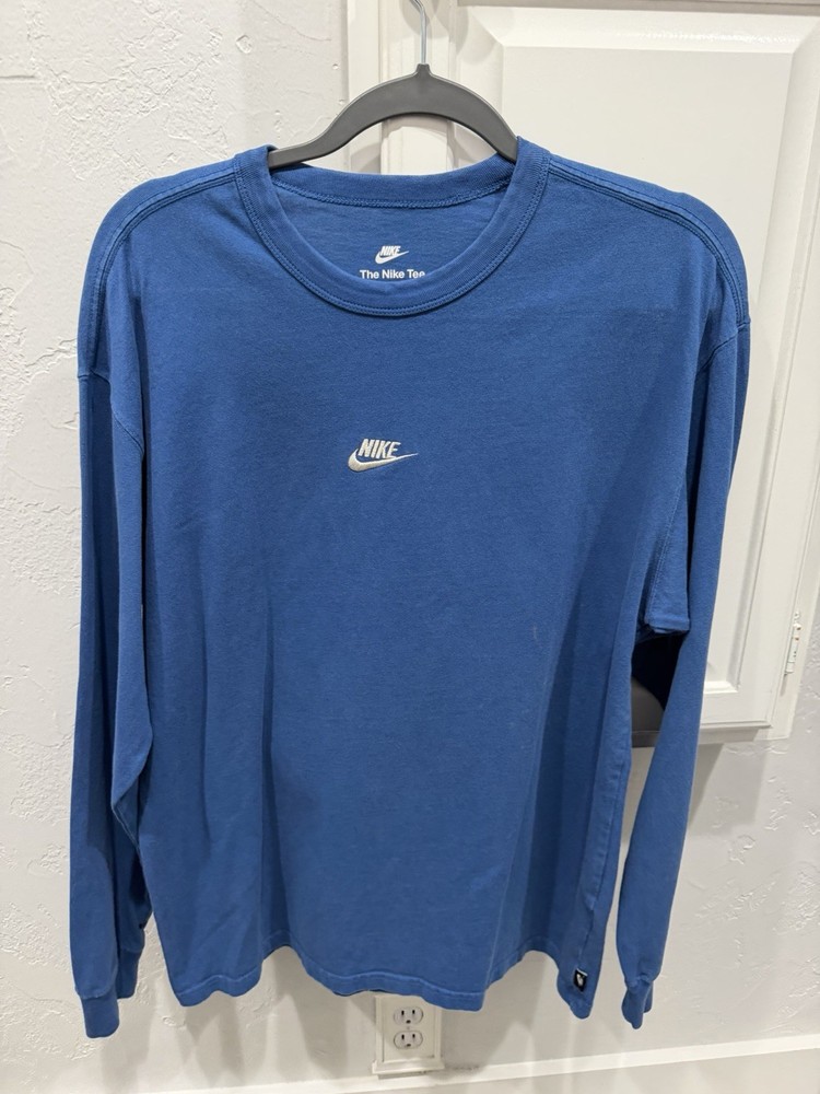 Nike The Nike Tee Unisex Blue Long Sleeve Loose Fit Cotton Crew Neck Size M