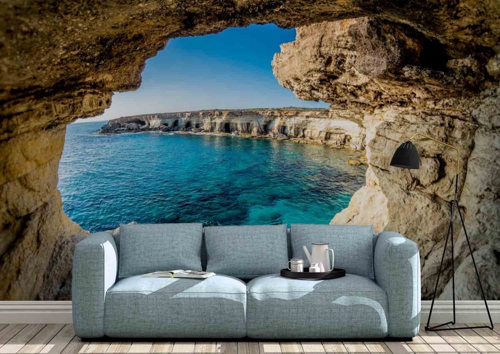 3D Cave Ocean Landscape Wall Murals Wallpaper Murals Wall Sticker
