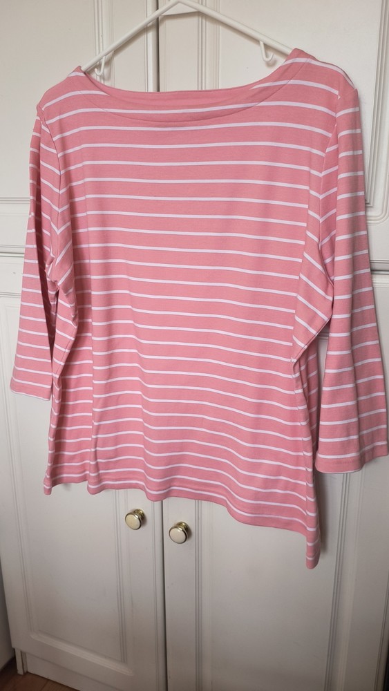 Croft & Barrow 3/4 Sleeve Cotton /Poly Knit Top Sz XXL  Coral/White Stripes (C11