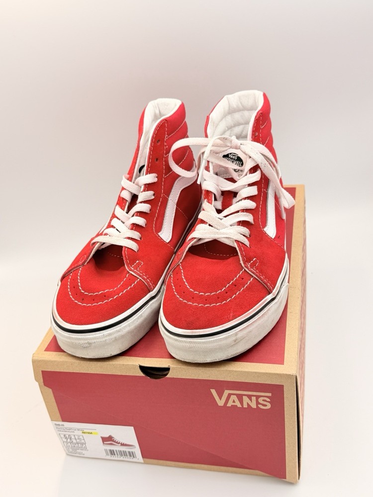 Vans Sk8-Hi Racing Red True White High Top Skate Sneakers Men's 6 Women's 7.5