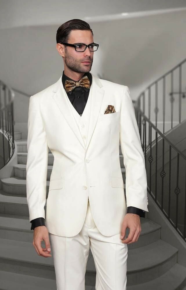 Men's Suit Ivory 3 Piece Formal Business Groom Party Prom Tuxedo Wedding Custom