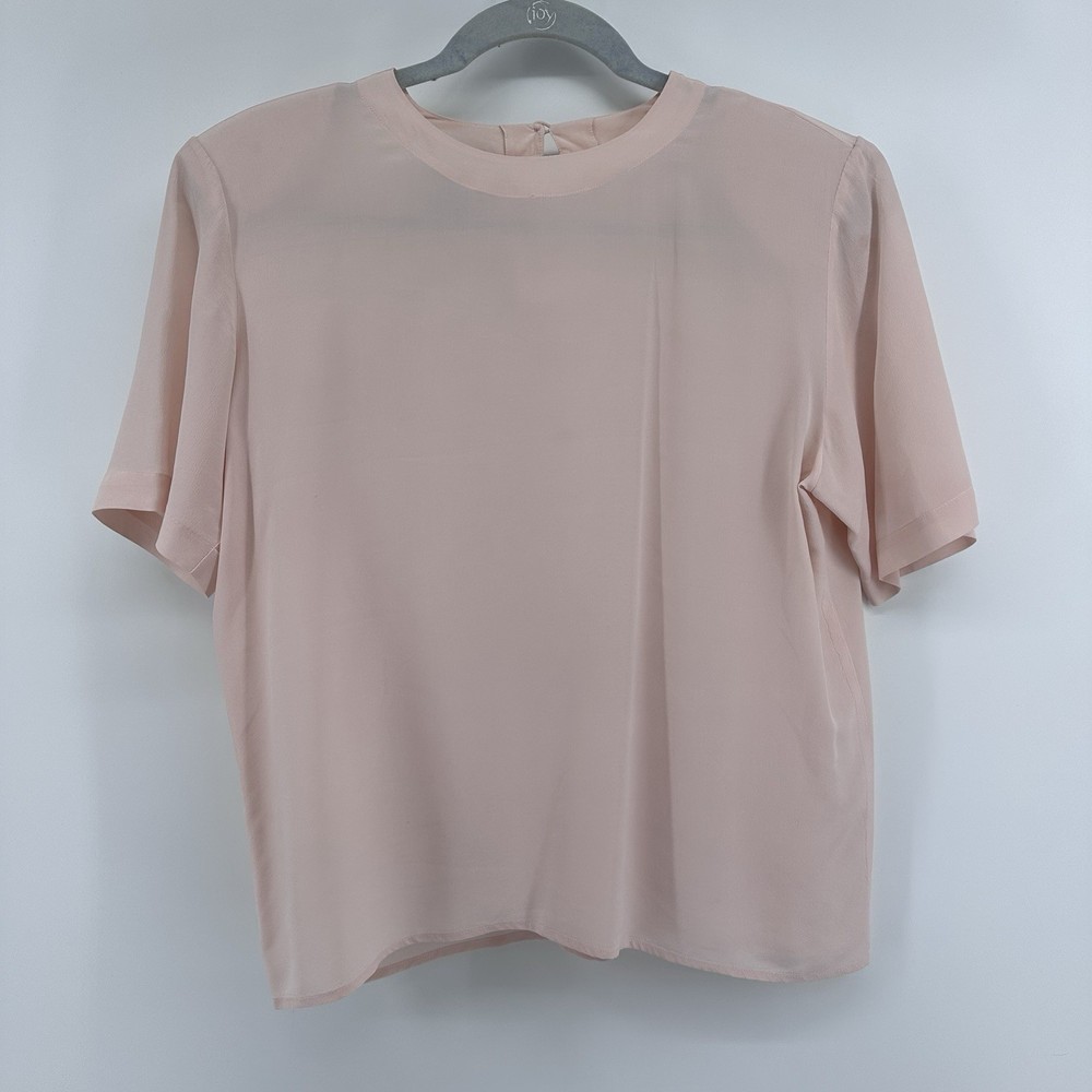 Vintage 90 Blush Short Sleeve Silk Blouse Size M Button Lightweight