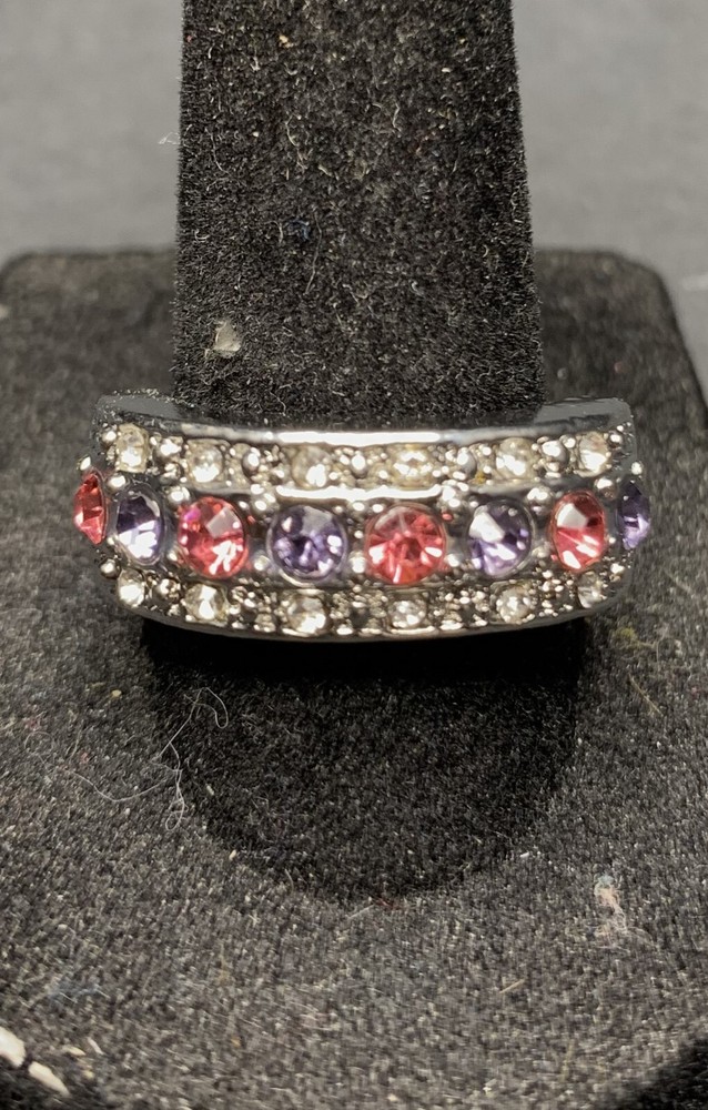 Vintage Estate Antique Silver Tone Rhinestone CZ Ring - Size 8