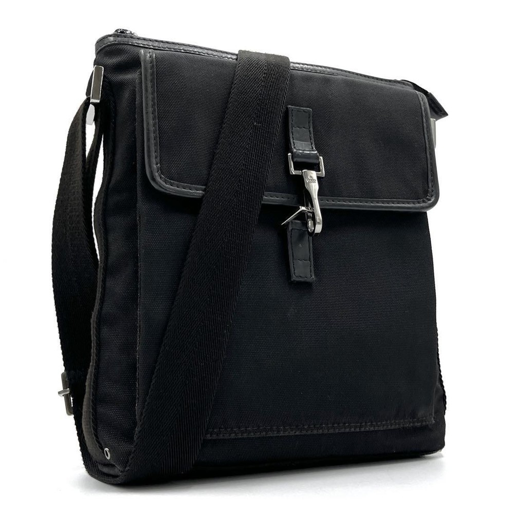 Gucci Mens Black Horsebit Logo Crossbody Shoulder Bag Pre-Owned