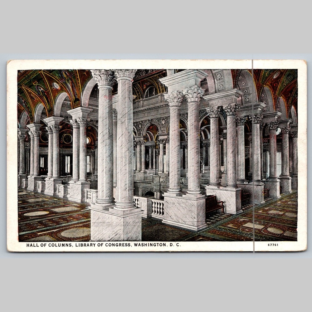 Postcard Hall of Columns Library of Congress Washington D.C. Architecture