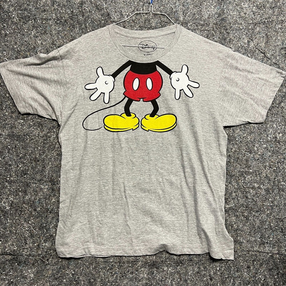 Disney Shirt Men XL Grey Mickey Mouse Short Sleeve Basic Vacation Streetwear