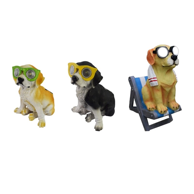 Solar Light Dog Resin Craftwork Statue Light Outdoor Garden Lamps