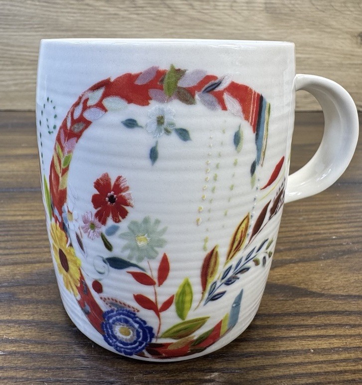Anthropologie Starla M Halfmann Initial C Monogram Coffee Mug Cream Floral Cup