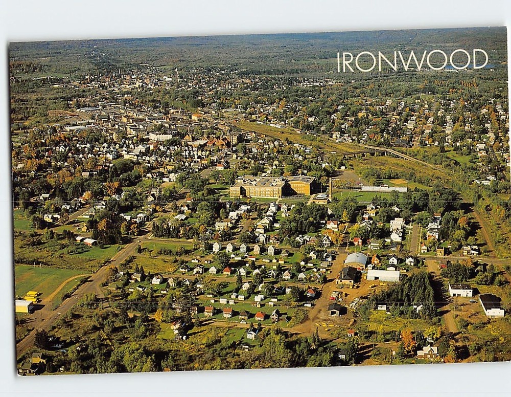 Postcard Aerial View Ironwood Michigan USA