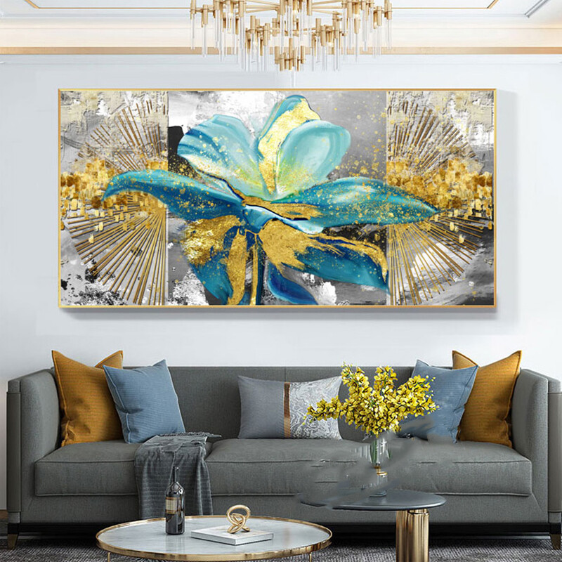 Abstract Golden Flower Canvas Paintings Art Poster and Print Pictures Home Decor